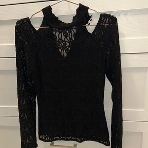 Chic Black Lace Cold Shoulder Blouse NWOT